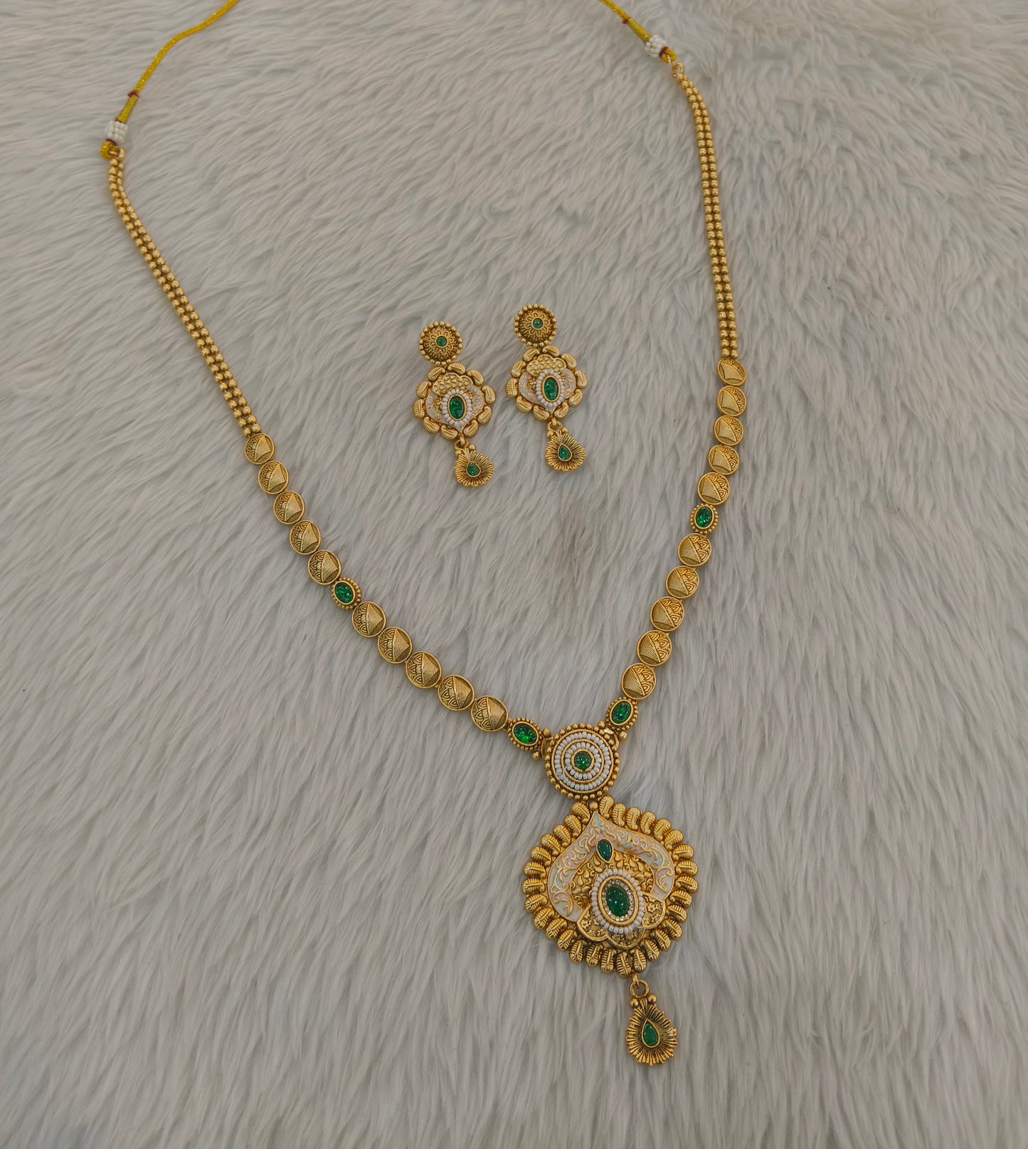 Gold Polki Green Long Rani Haar Necklace Anaya Jewellery Set