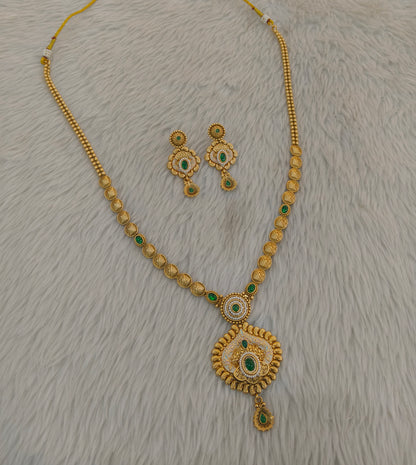 Gold Polki Green Long Rani Haar Necklace Anaya Jewellery Set