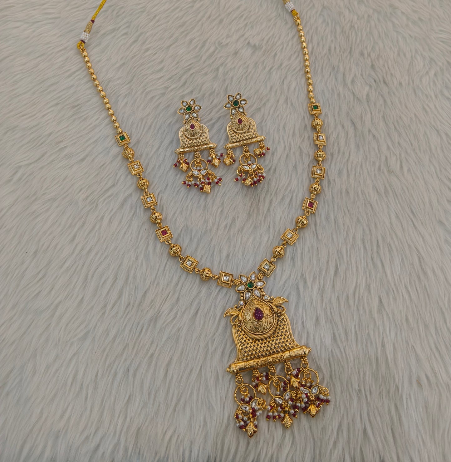 Gold Polki Ruby Green Long Rani Haar Necklace Anaya Jewellery Set