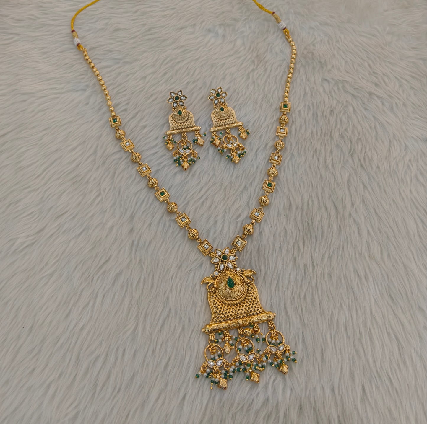 Gold Polki Green Long Rani Haar Necklace Anaya Jewellery Set