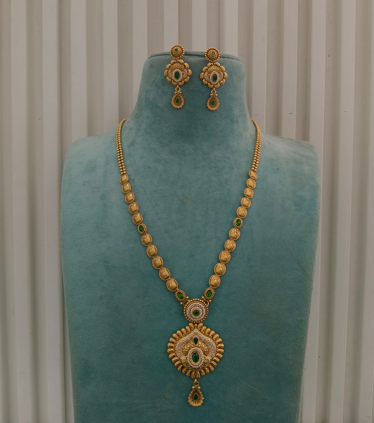 Gold Polki Green Long Rani Haar Necklace Anaya Jewellery Set