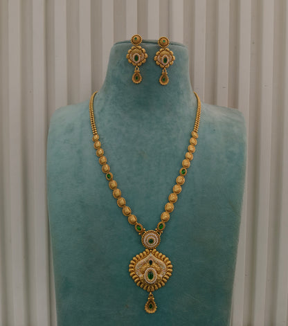 Gold Polki Green Long Rani Haar Necklace Anaya Jewellery Set