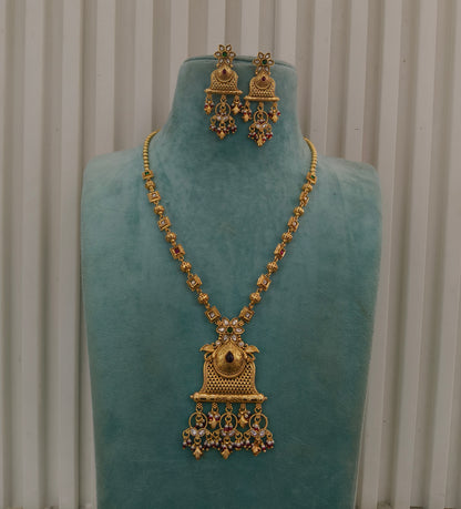 Gold Polki Ruby Green Long Rani Haar Necklace Anaya Jewellery Set