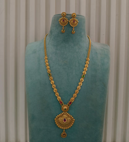 Gold Polki Ruby Green Long Rani Haar Necklace Anaya Jewellery Set
