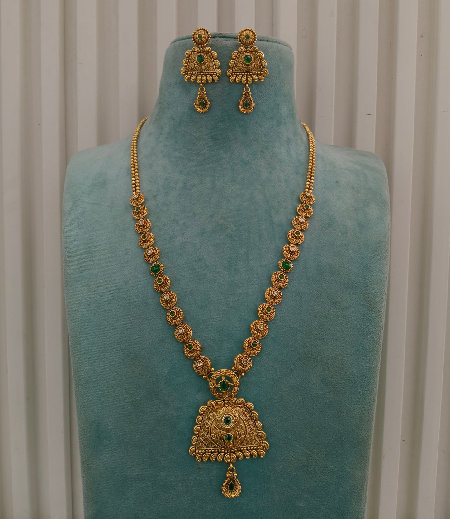 Gold Polki Green Long Rani Haar Necklace Anaya Jewellery Set