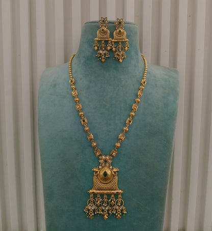 Gold Polki Green Long Rani Haar Necklace Anaya Jewellery Set