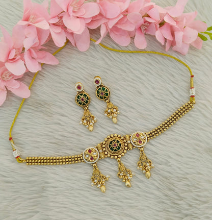Gold Polki Ruby Green Choker Yuka Jewellery Polki Set