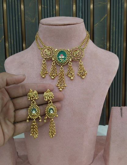 Gold Polki Ruby Sage Green Choker Yuka Jewellery Polki Set