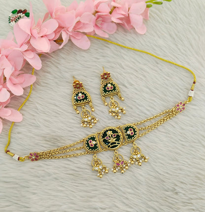 Gold Polki Ruby Green Choker Yuka Jewellery Polki Set
