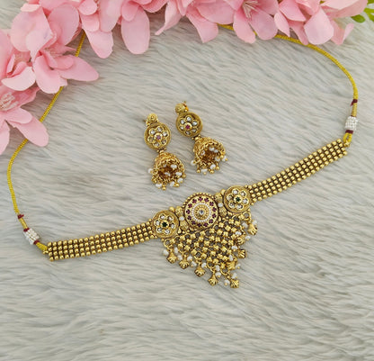 Gold Polki Ruby Green Choker Yuka Jewellery Polki Set