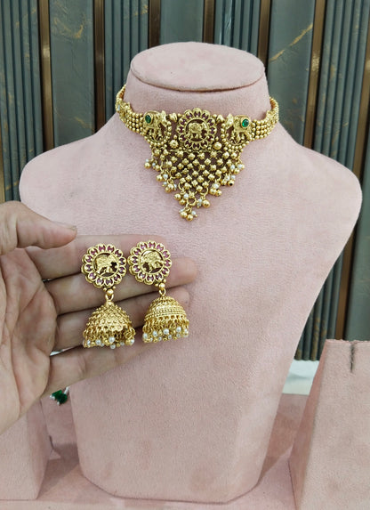 Gold Polki Ruby Green Choker Yuka Jewellery Polki Set