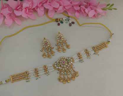 Gold Polki ChokerJewellery Litika Set