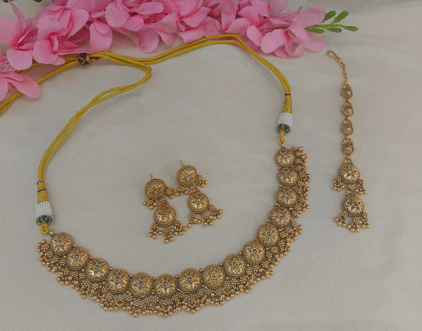Gold Polki Necklace Jewellery sarika Set