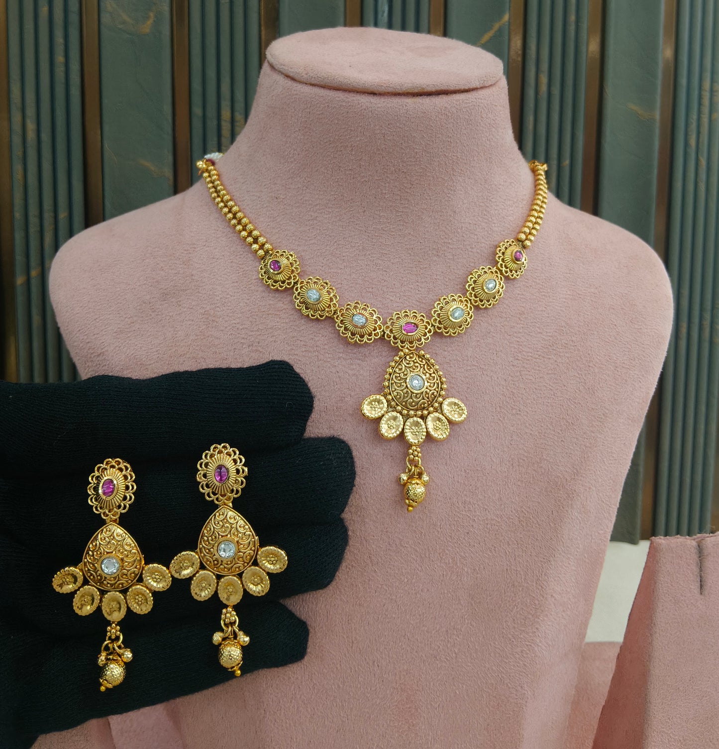 Gold Polki Necklace Jewellery Latika Set