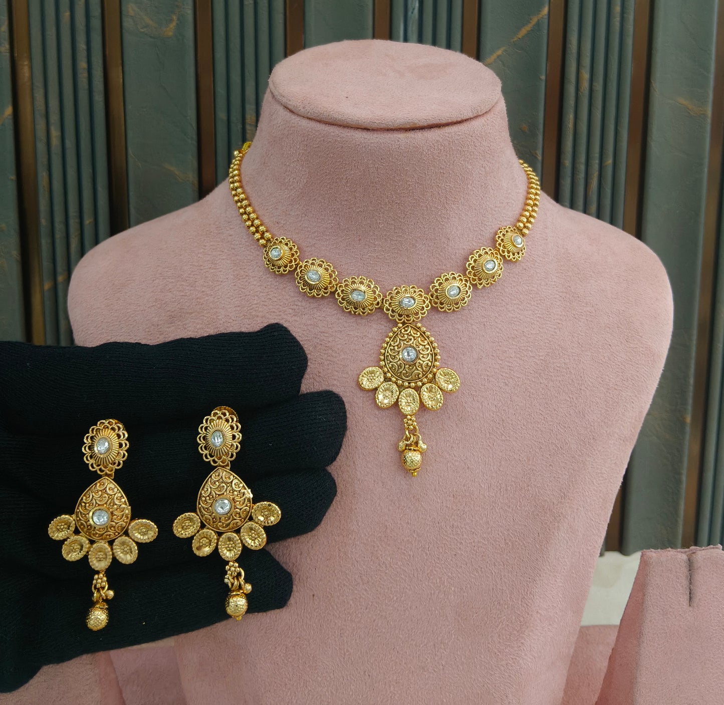 Gold Polki Necklace Jewellery Latika Set