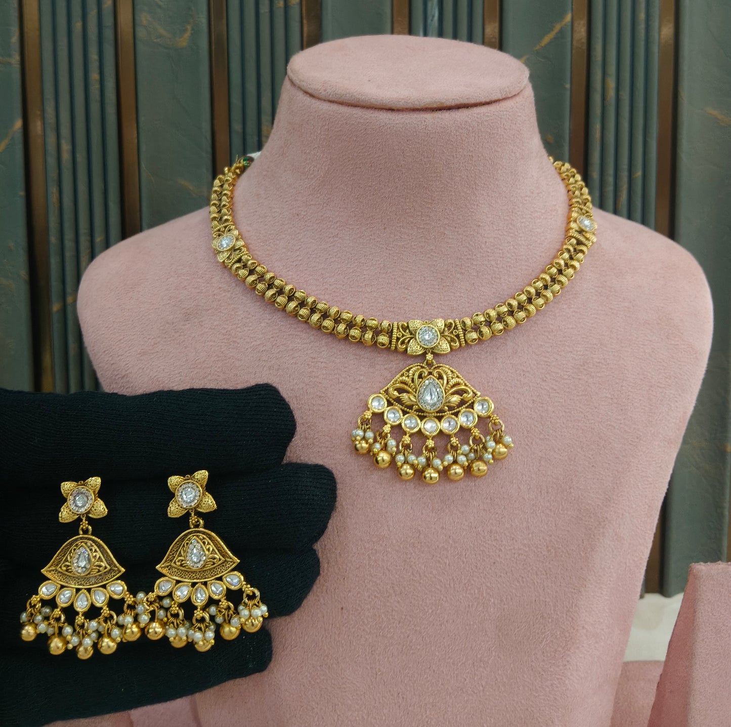 Gold Polki Necklace Jewellery Latika Set