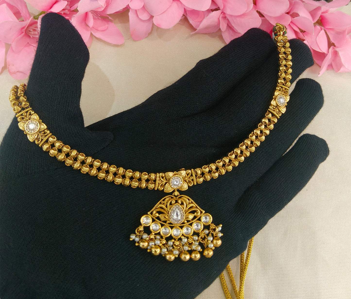 Gold Polki Necklace Jewellery Latika Set
