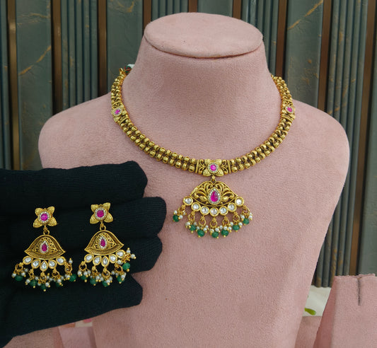 Gold Polki Necklace Jewellery Latika Set