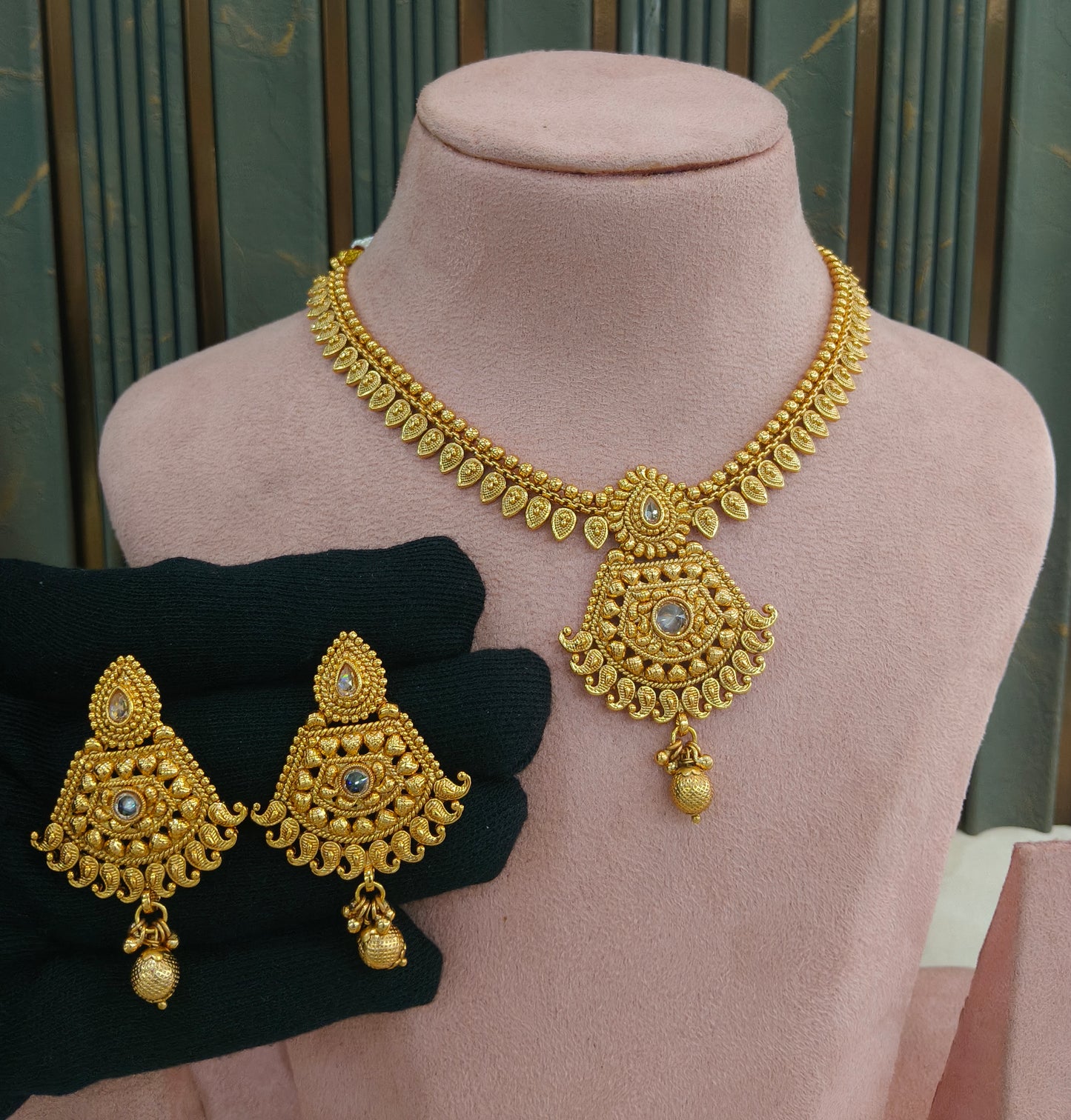 Gold Polki Necklace Jewellery Latika Set