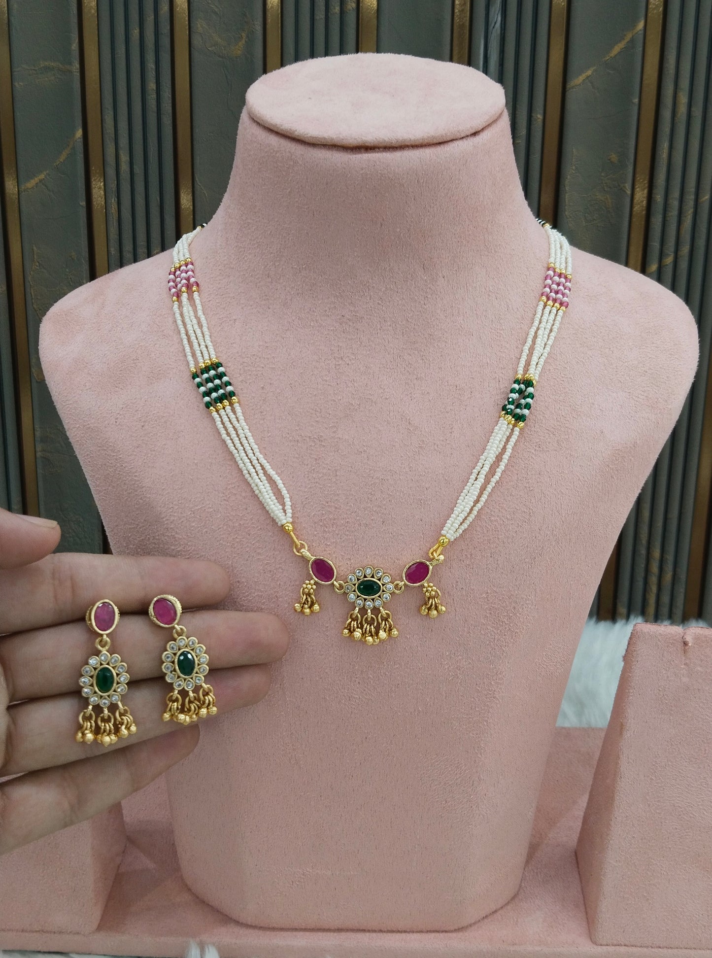 Gold Polki Ruby Green Necklace Jewellery Midori Sets