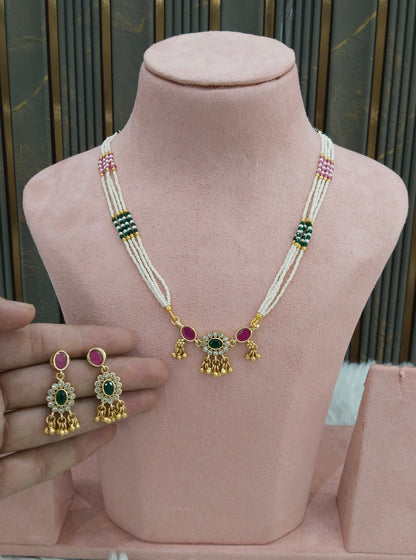 Gold Polki Ruby Green Necklace Jewellery Midori Sets