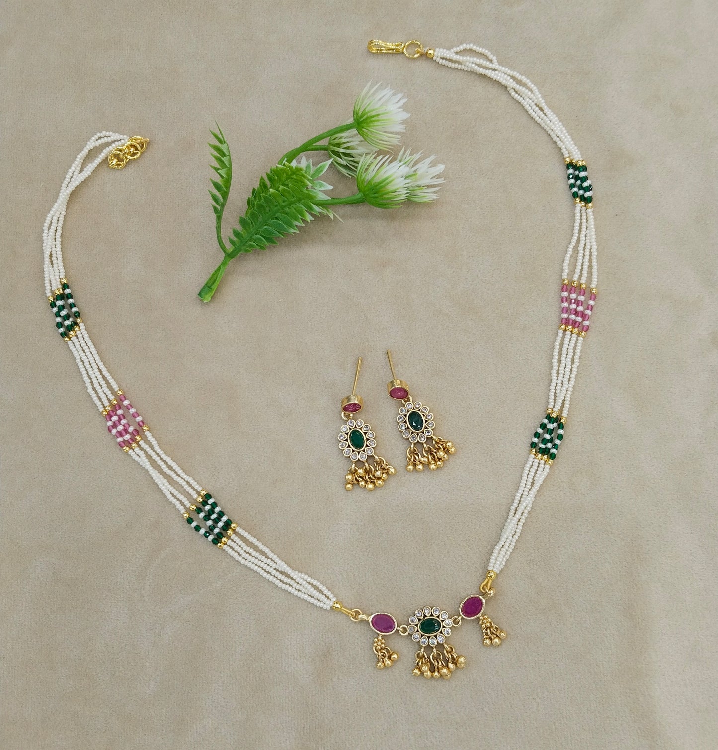 Gold Polki Ruby Green Necklace Jewellery Midori Sets