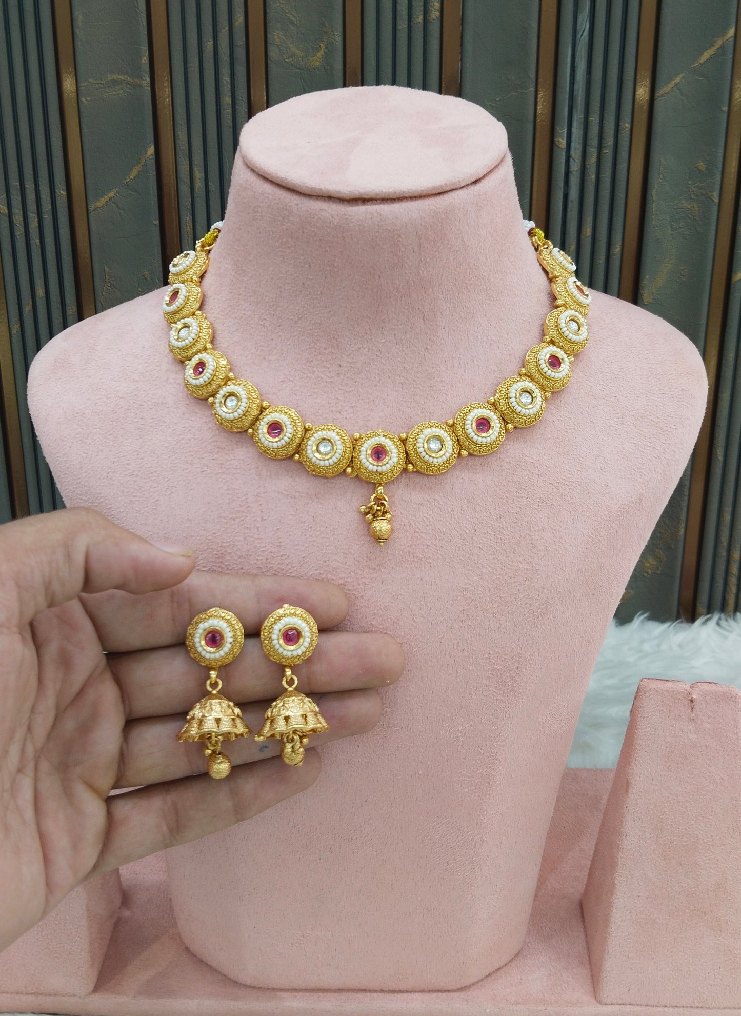 Gold Polki Ruby Necklace Jewellery Mansi Sets
