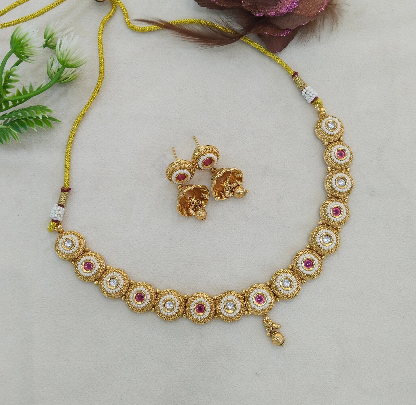 Gold Polki Ruby Necklace Jewellery Mansi Sets