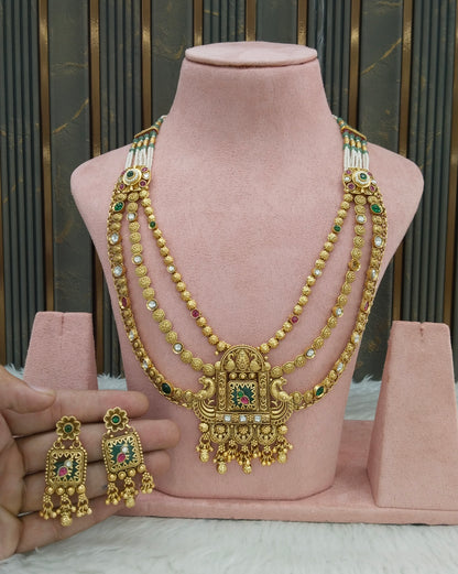 Gold Polki Ruby Sage Green Long Necklace Jewellery Sets