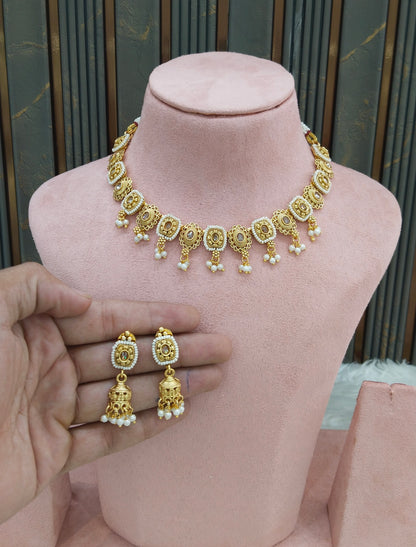 Gold Polki White Necklace Midori Jewellery Sets