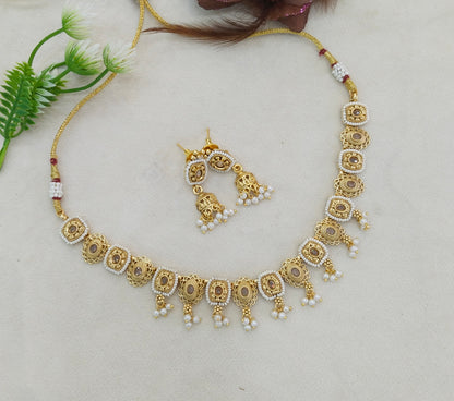 Gold Polki White Necklace Midori Jewellery Sets