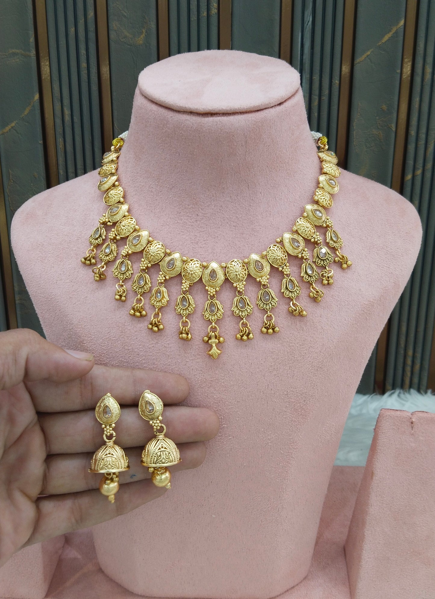 Gold Polki White Necklace Midori Jewellery Sets