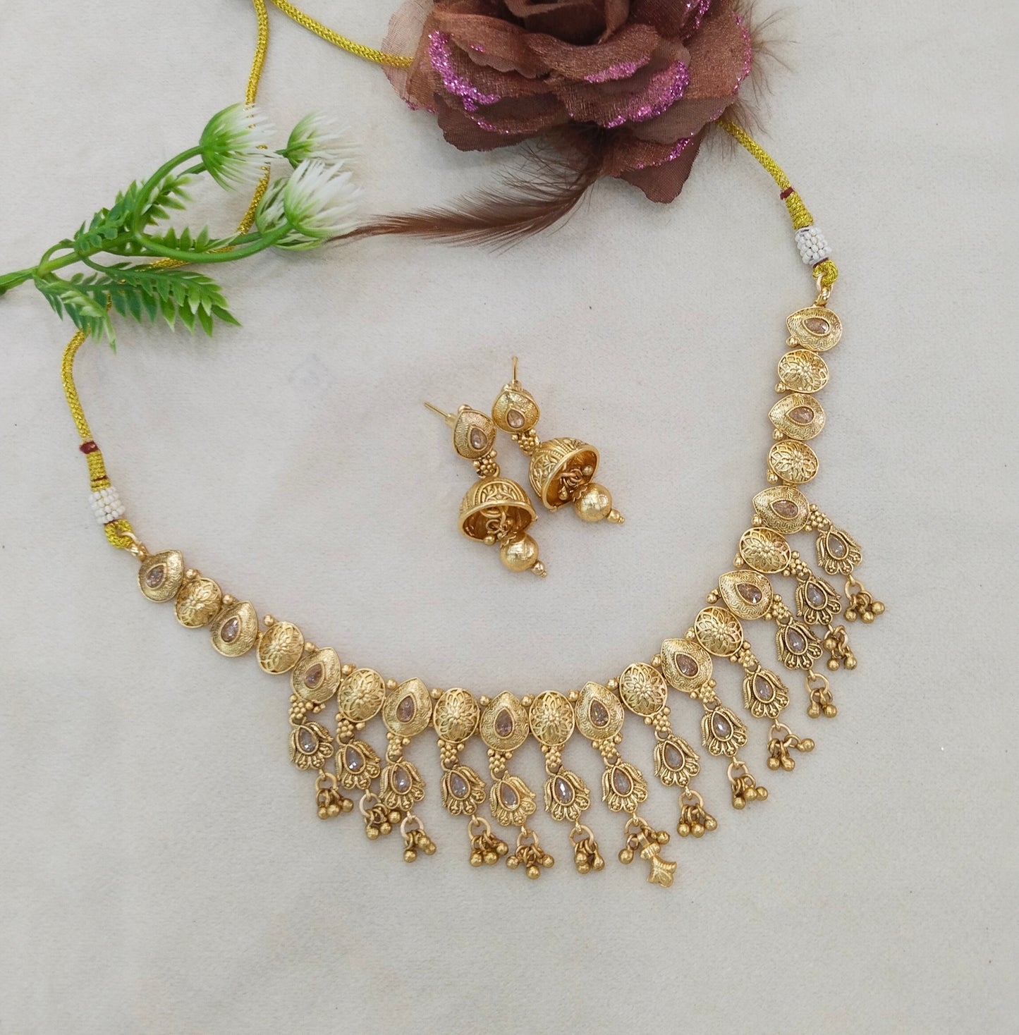 Gold Polki White Necklace Midori Jewellery Sets