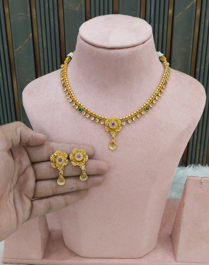 Gold Polki Ruby Green Necklace Midori Jewellery Sets