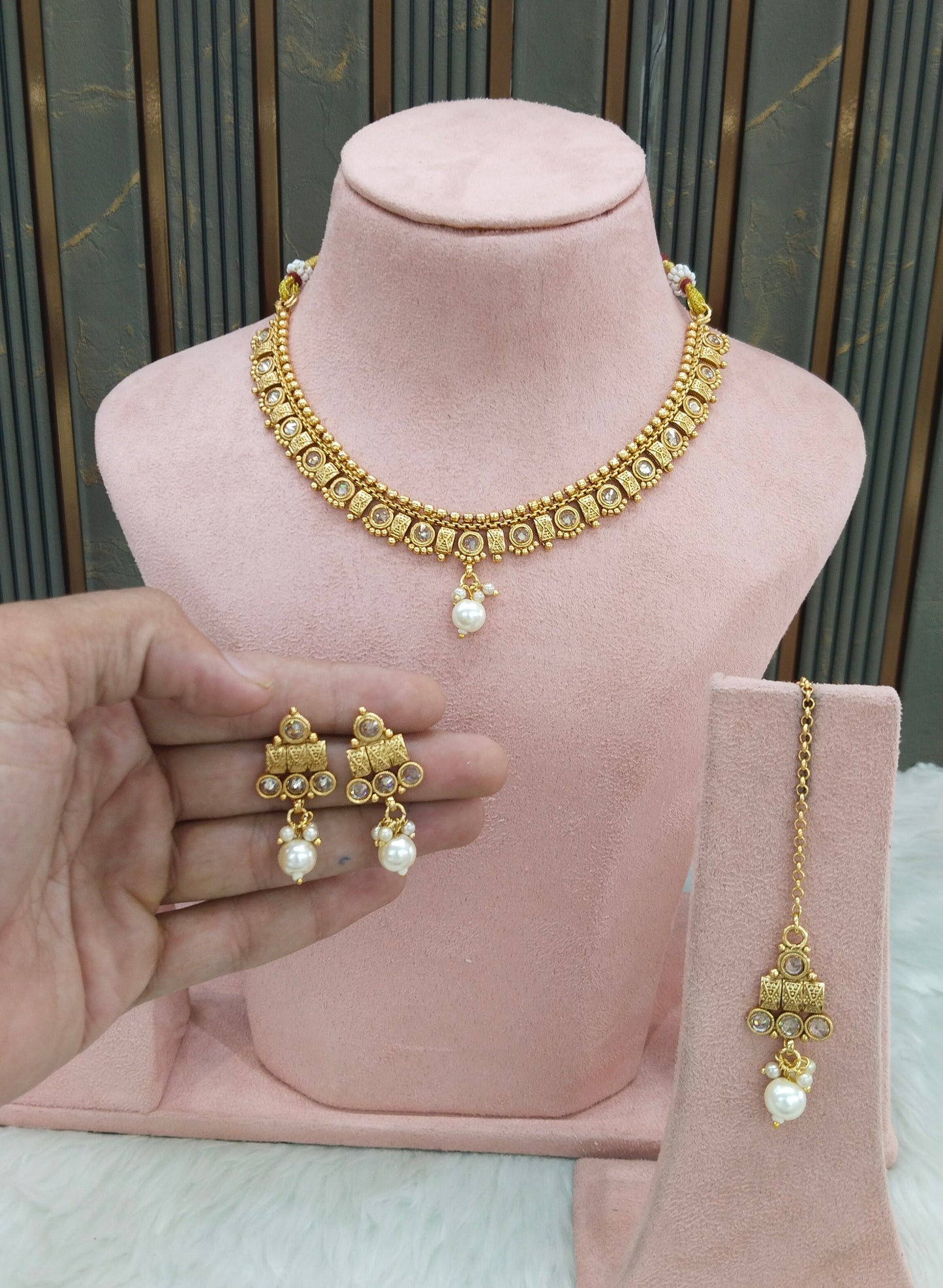 Gold Polki White Necklace Midori Jewellery Sets