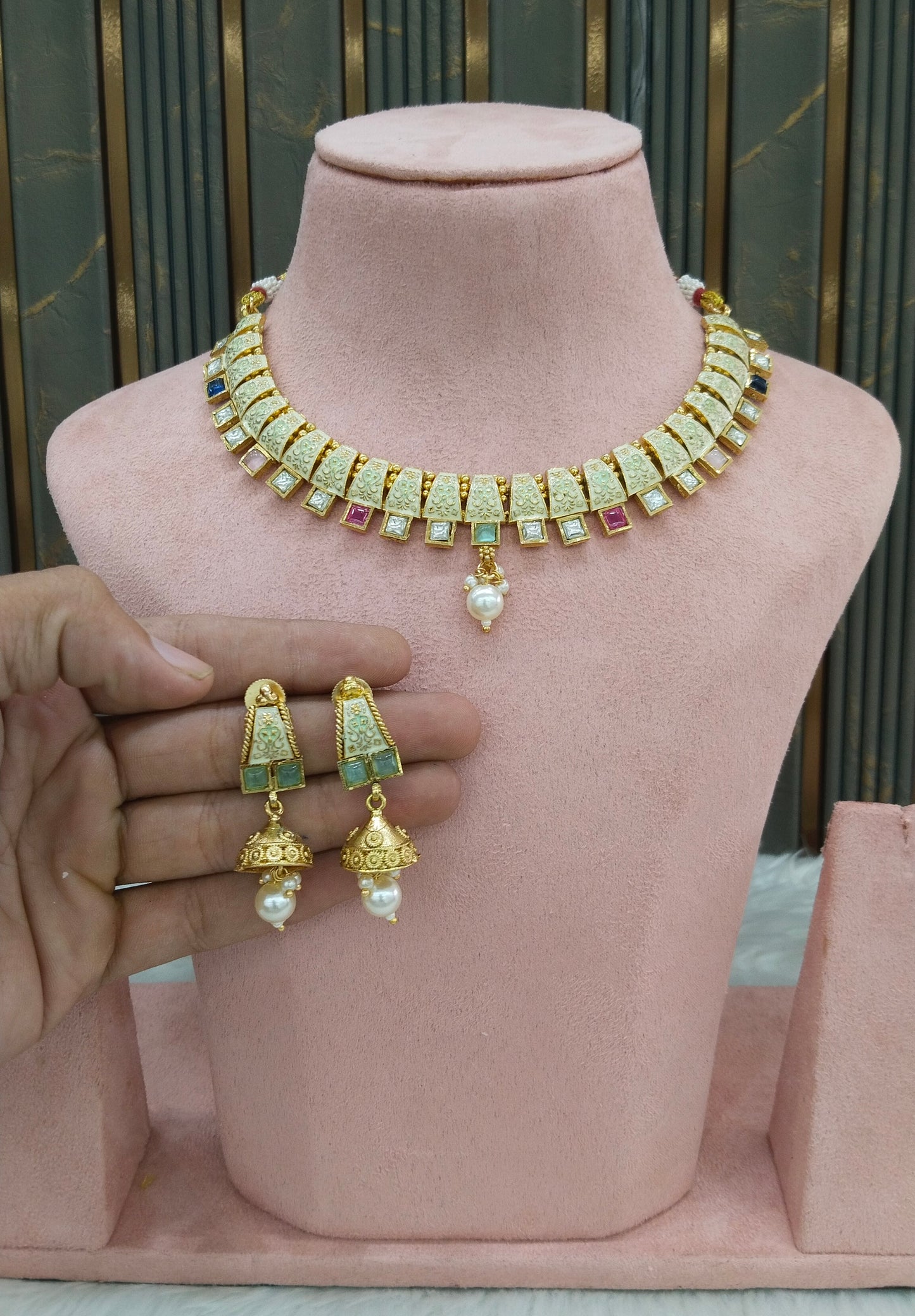 Gold Polki Multi Color Necklace Midori Jewellery Sets