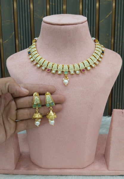 Gold Polki Multi Color Necklace Midori Jewellery Sets