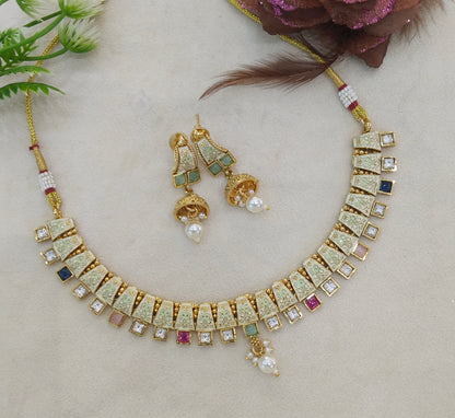 Gold Polki Multi Color Necklace Midori Jewellery Sets