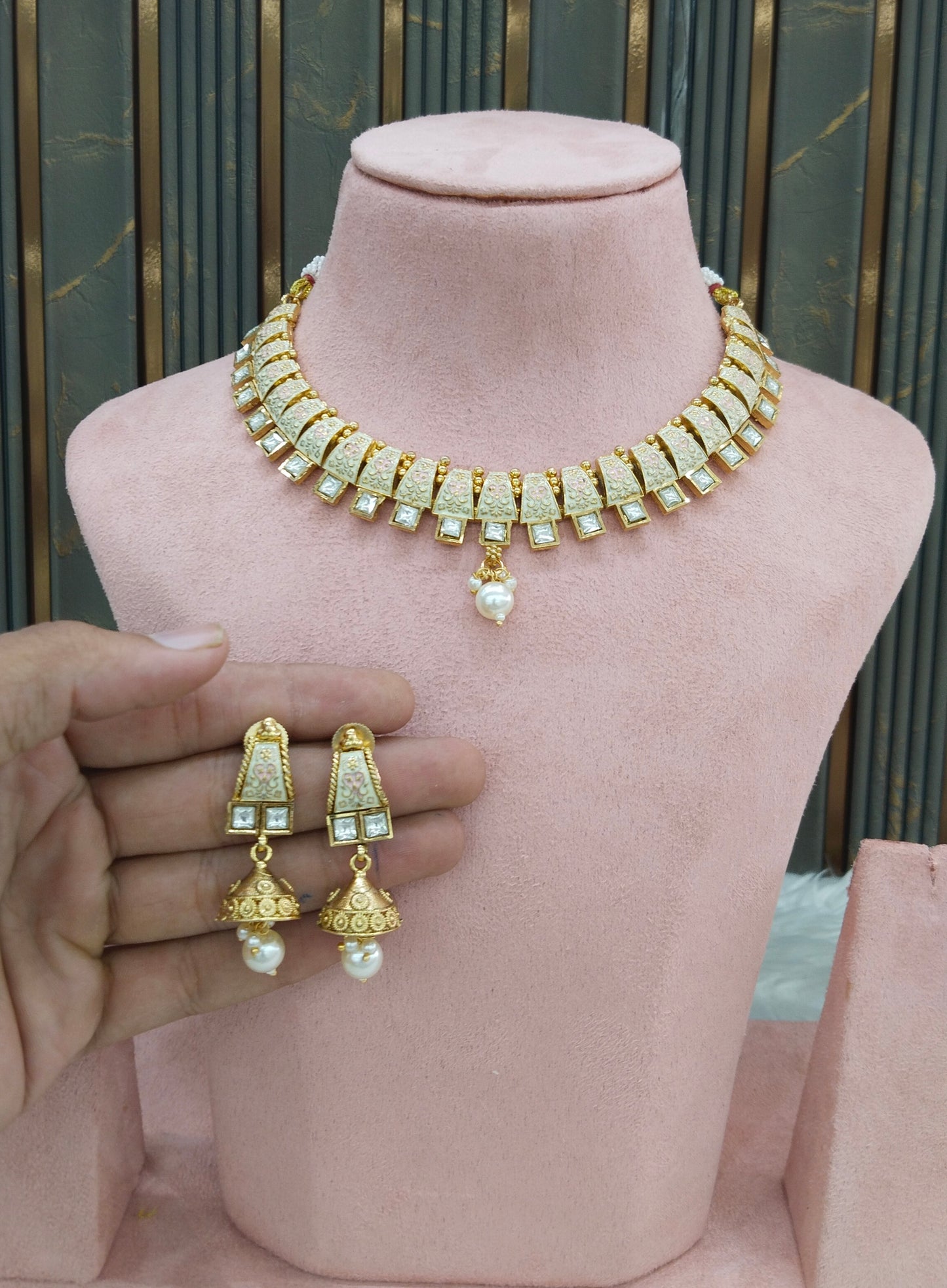 Gold Polki White Necklace Midori Jewellery Sets
