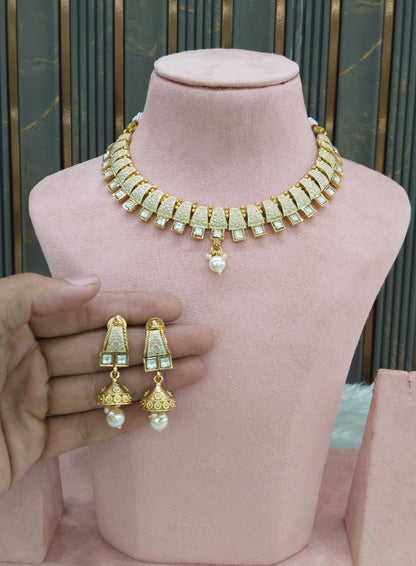 Gold Polki White Necklace Midori Jewellery Sets