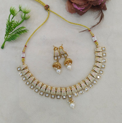 Gold Polki White Necklace Midori Jewellery Sets