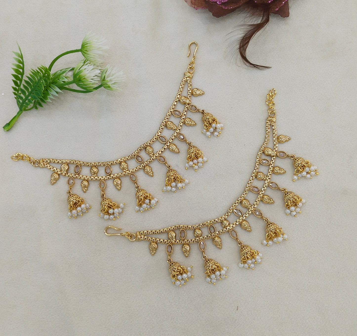 Gold Polki Sahare Earchains