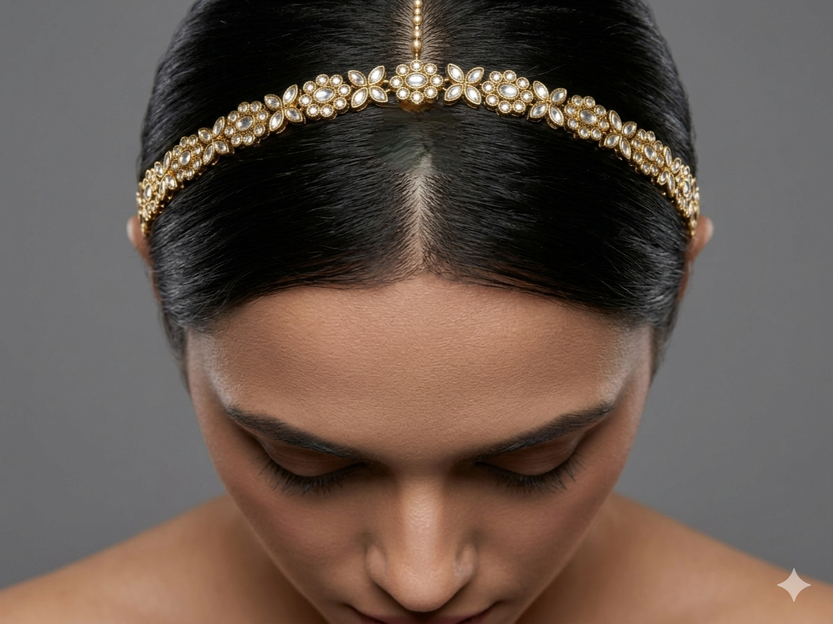 Gold White Kundan Sheesh Phool Headpiece Matha Patti