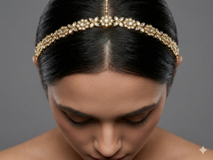Gold White Kundan Sheesh Phool Headpiece Matha Patti