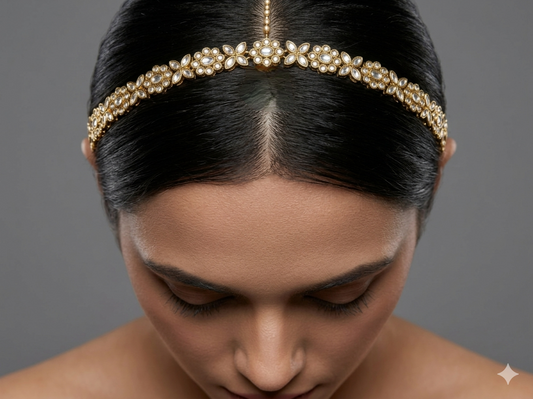 Gold White Kundan Sheesh Phool Headpiece Matha Patti