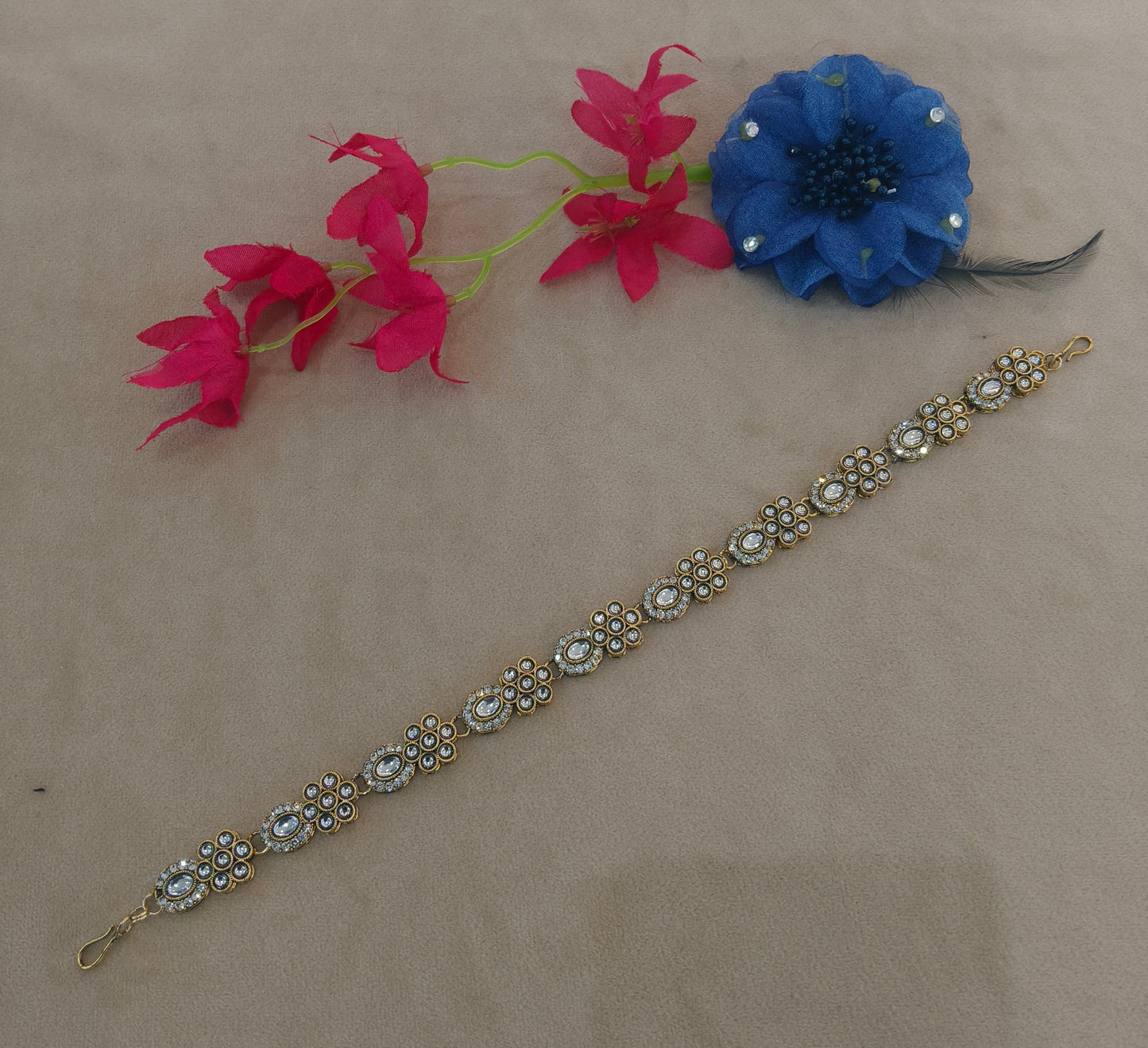 Gold White Kundan Sheesh Phool Headpiece Matha Patti