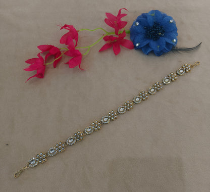 Gold White Kundan Sheesh Phool Headpiece Matha Patti