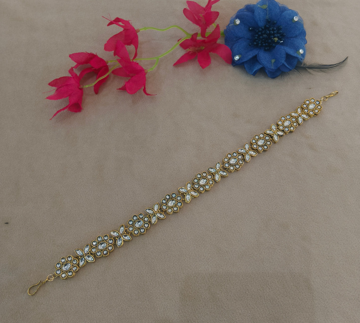 Gold White Kundan Sheesh Phool Headpiece Matha Patti