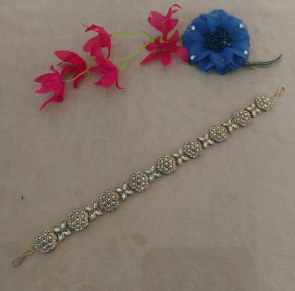 Gold White Kundan Sheesh Phool Headpiece Matha Patti
