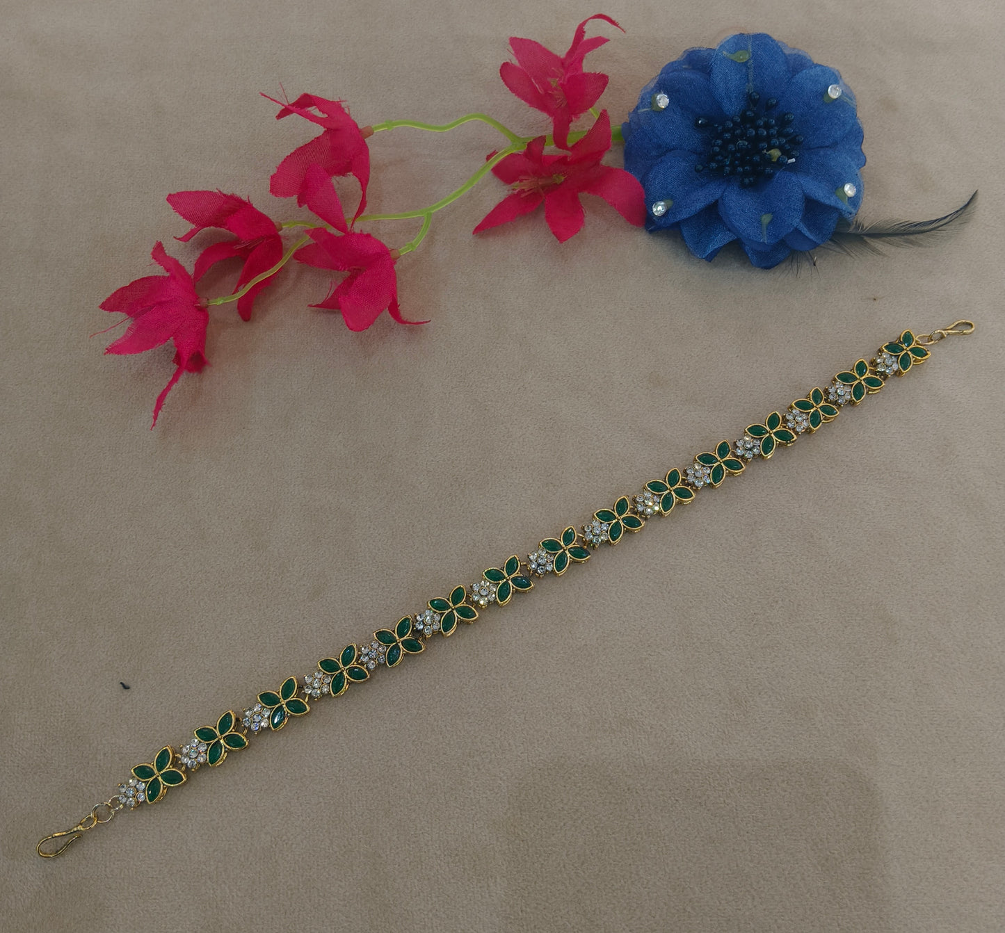 Gold Green Kundan Sheesh Phool Headpiece Matha Patti